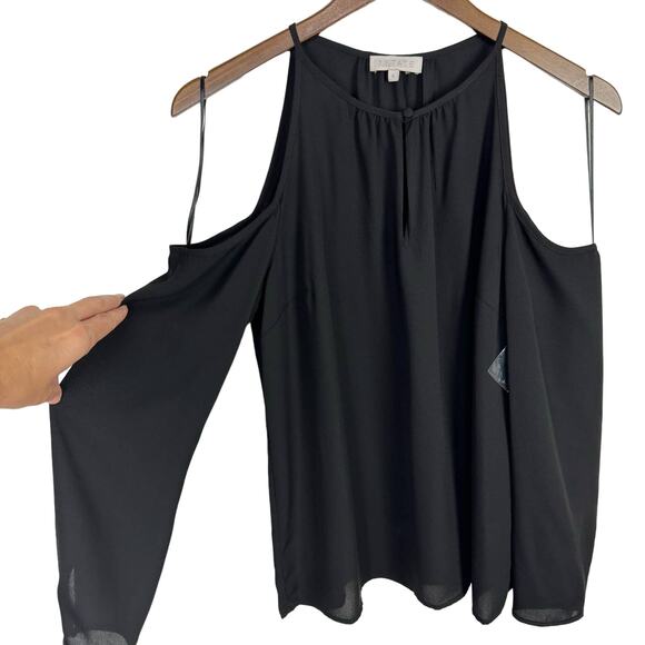 1.State | NWT Winter Garden Rich Black Cold Shoulder Lightweight Flowing Blouse - Picture 4 of 12